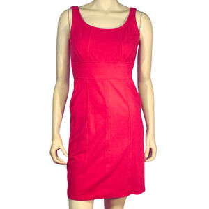 Ann Taylor Sz 0 Sleeveless Sheath Dress Tailored Seams Stretch Knit Pink Career